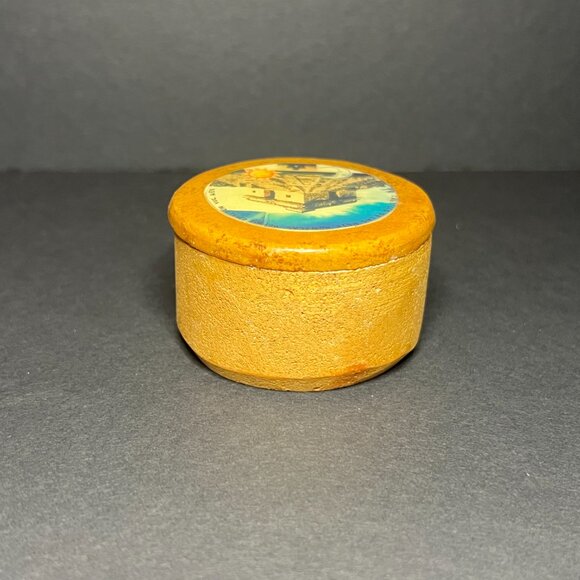 Vintage Round Natural Stone Castillo De Las Siete Munecas Mexican Trinket Box - Picture 3 of 7